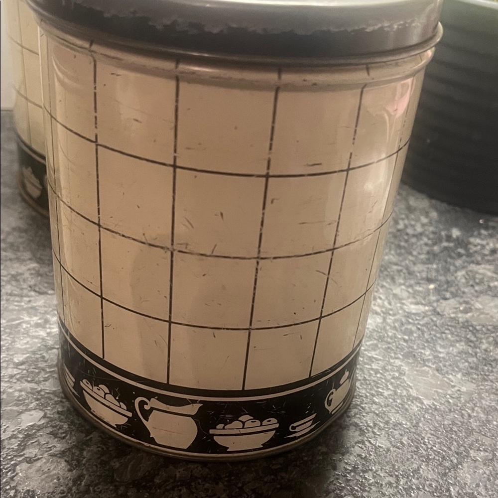 Black and White Tin Kitchen Canister Set of 4.  Farmhouse. - Picture 2 of 11